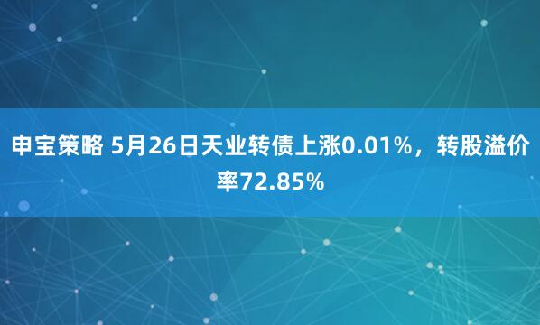 申宝策略 5月26日天业转债上涨0.01%，转股溢价率72.85%